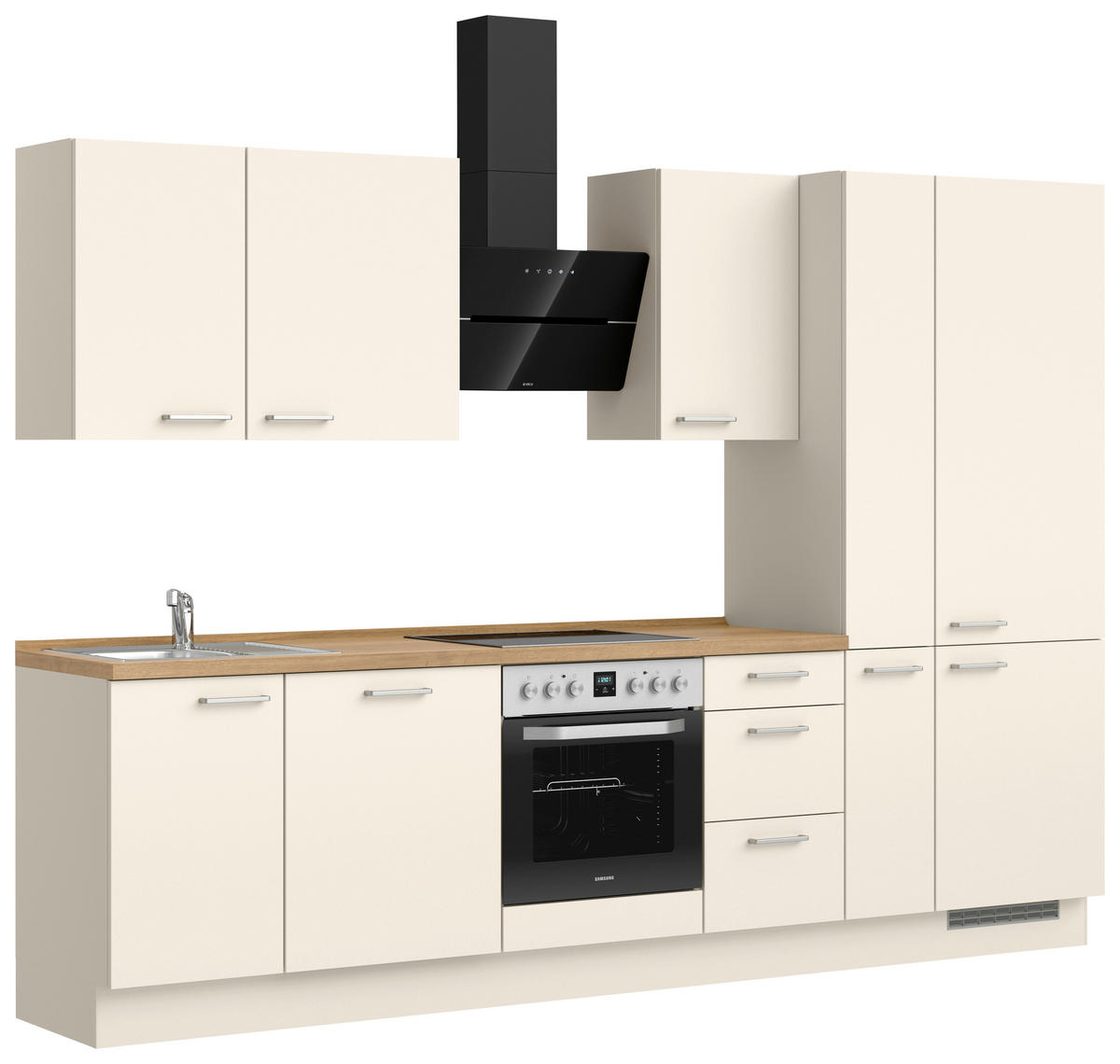 KÜCHENBLOCK 300 cm   in Eichefarben, Magnolie  - Edelstahlfarben/Eichefarben, MODERN, Holzwerkstoff/Metall (300cm) - Nobilia