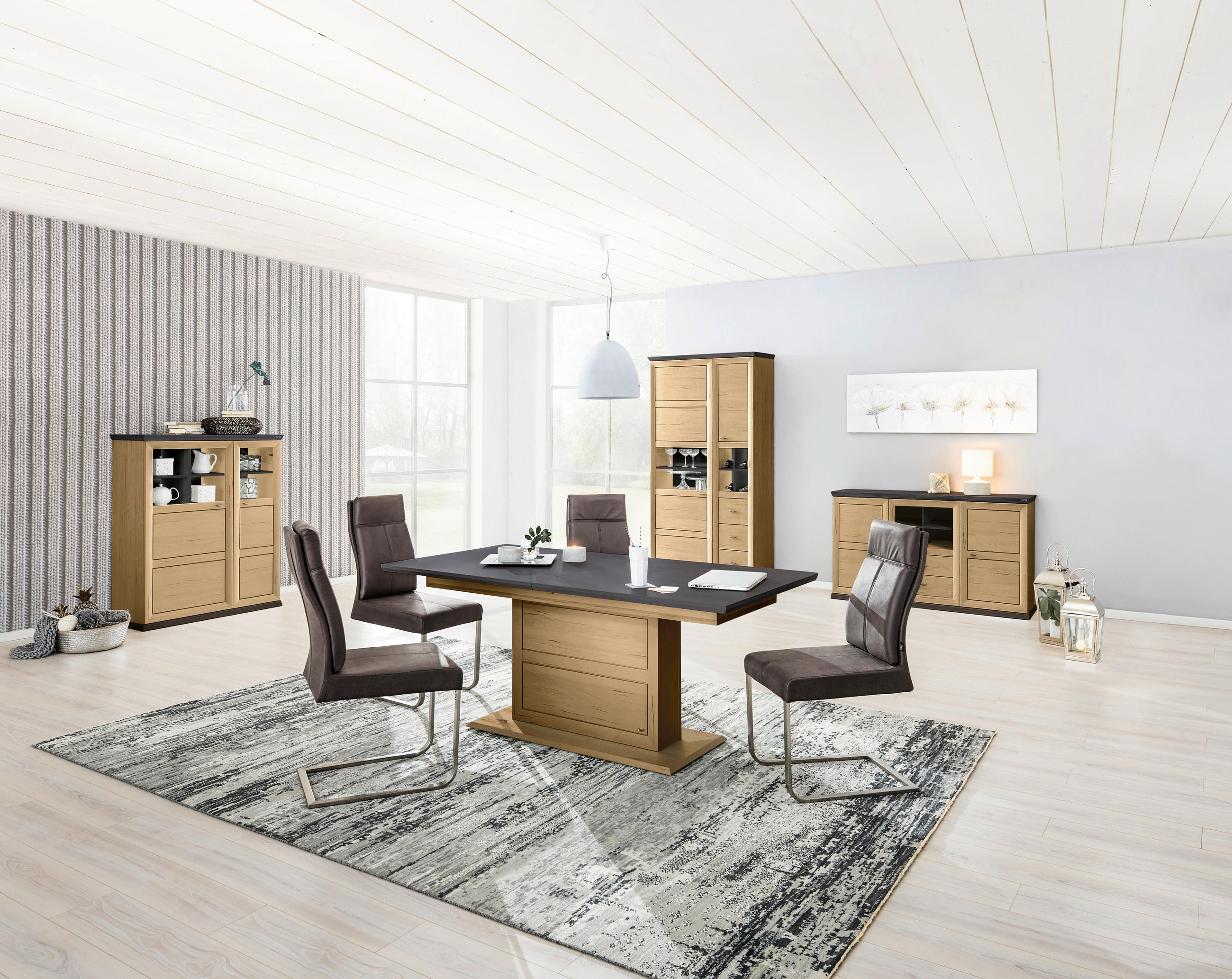 HIGHBOARD  in 110/134/43 cm  - Dunkelgrau/Eiche Artisan, ROMANTIK / LANDHAUS, Glas/Holzwerkstoff (110/134/43cm) - Hom`in