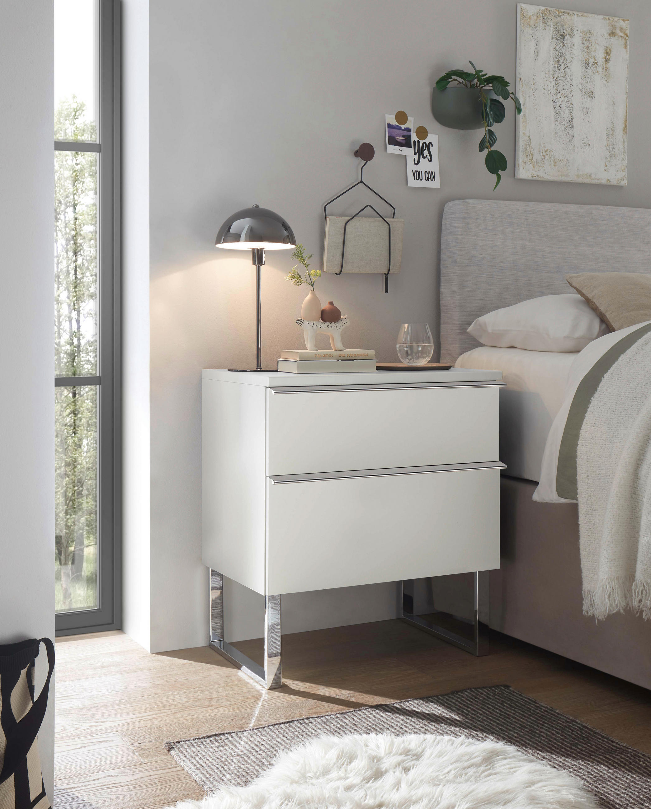 NACHTSCHRANK 60/65,8/43 cm  - Chromfarben/Weiß, Basics, Holzwerkstoff/Metall (60/65,8/43cm) - Dieter Knoll
