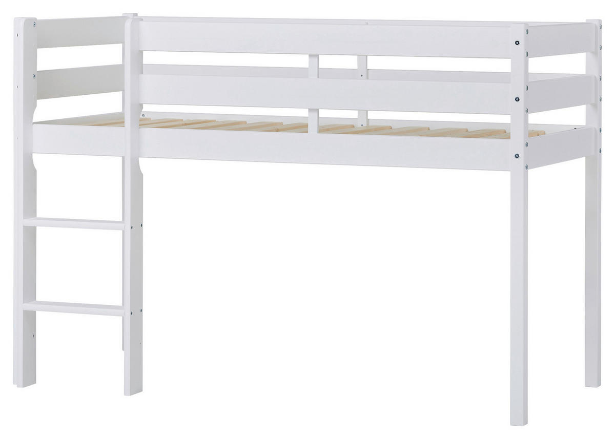 HOCHBETT 70/160 cm,  in Weiß, Leiter, Matratze, Rollrost  - Weiß/Naturfarben, MODERN, Holz/Kunststoff (70/160cm) - MID.YOU