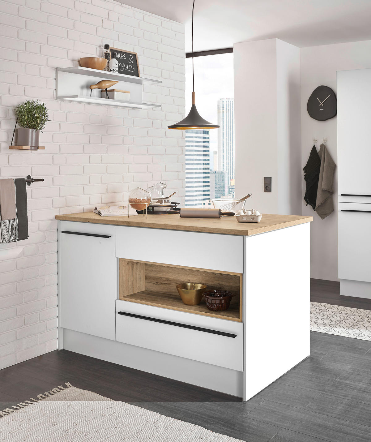 KÜCHENINSEL 145/90/90 cm  in Weiß, Eichefarben  - Eichefarben/Schwarz, Design, Holzwerkstoff/Kunststoff (145/90/90cm) - MID.YOU