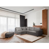 ECKSOFA inkl. Hocker Ariella Dunkelgrau Cord  - Dunkelgrau/Naturfarben, Design, Holz/Textil (161/231cm) - Livetastic