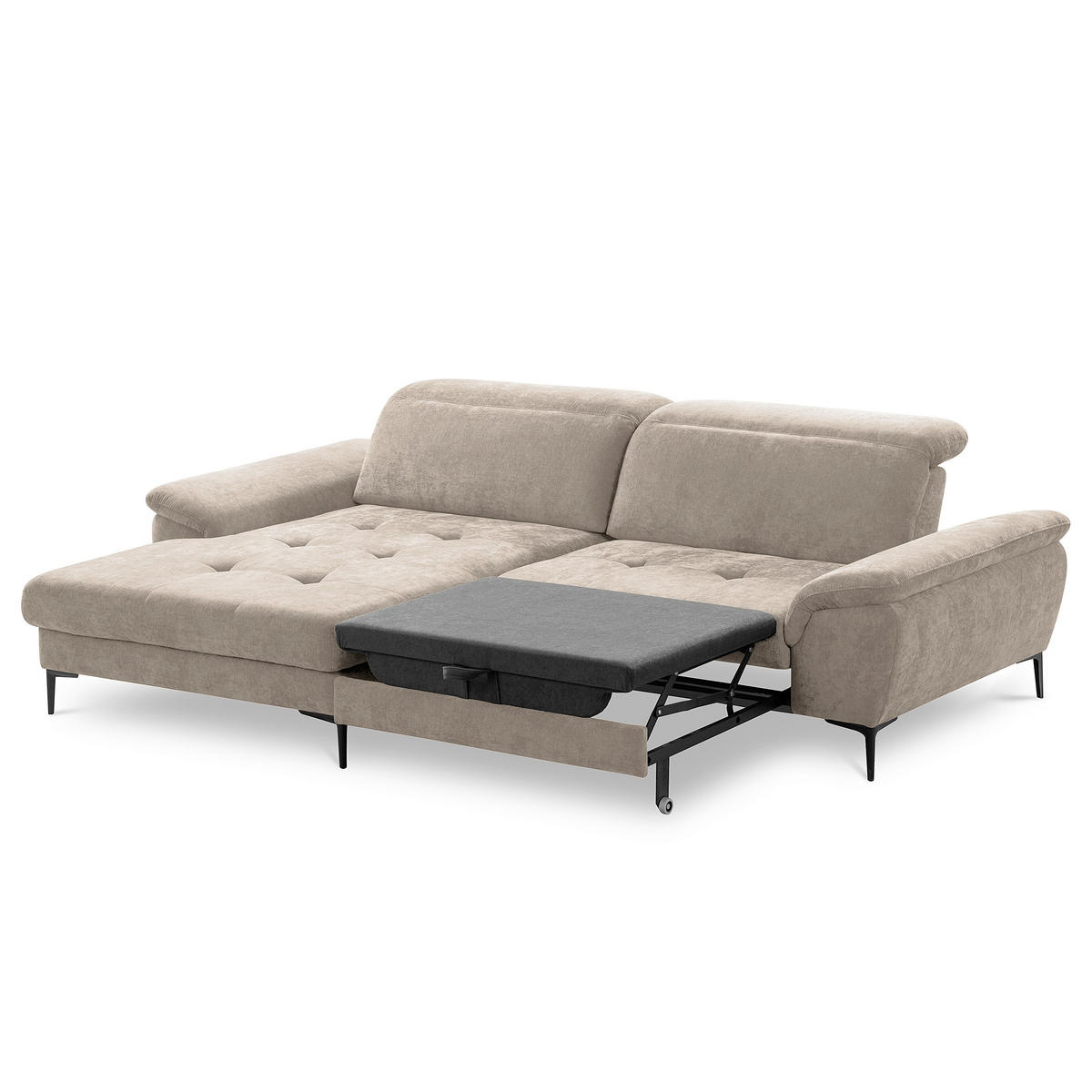 ECKSOFA  Webstoff Taupe  - Taupe/Schwarz, Design, Textil/Metall (195/268cm) - Livetastic