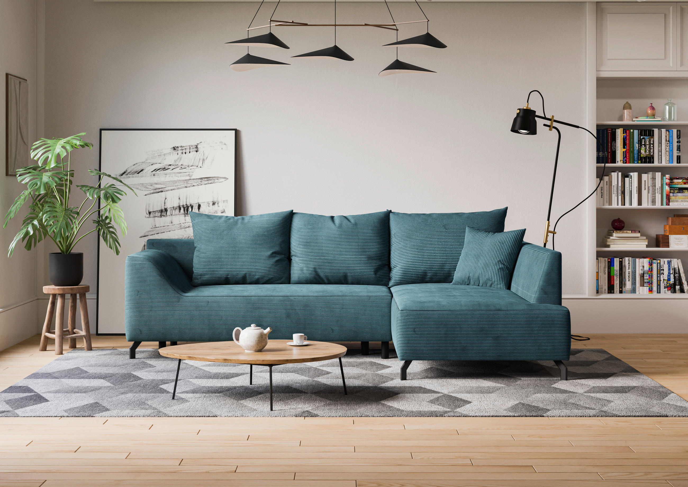 ECKSCHLAFSOFA Cord Mintgrün  - Schwarz/Mintgrün, Design, Textil/Metall (273/167cm) - MID.YOU