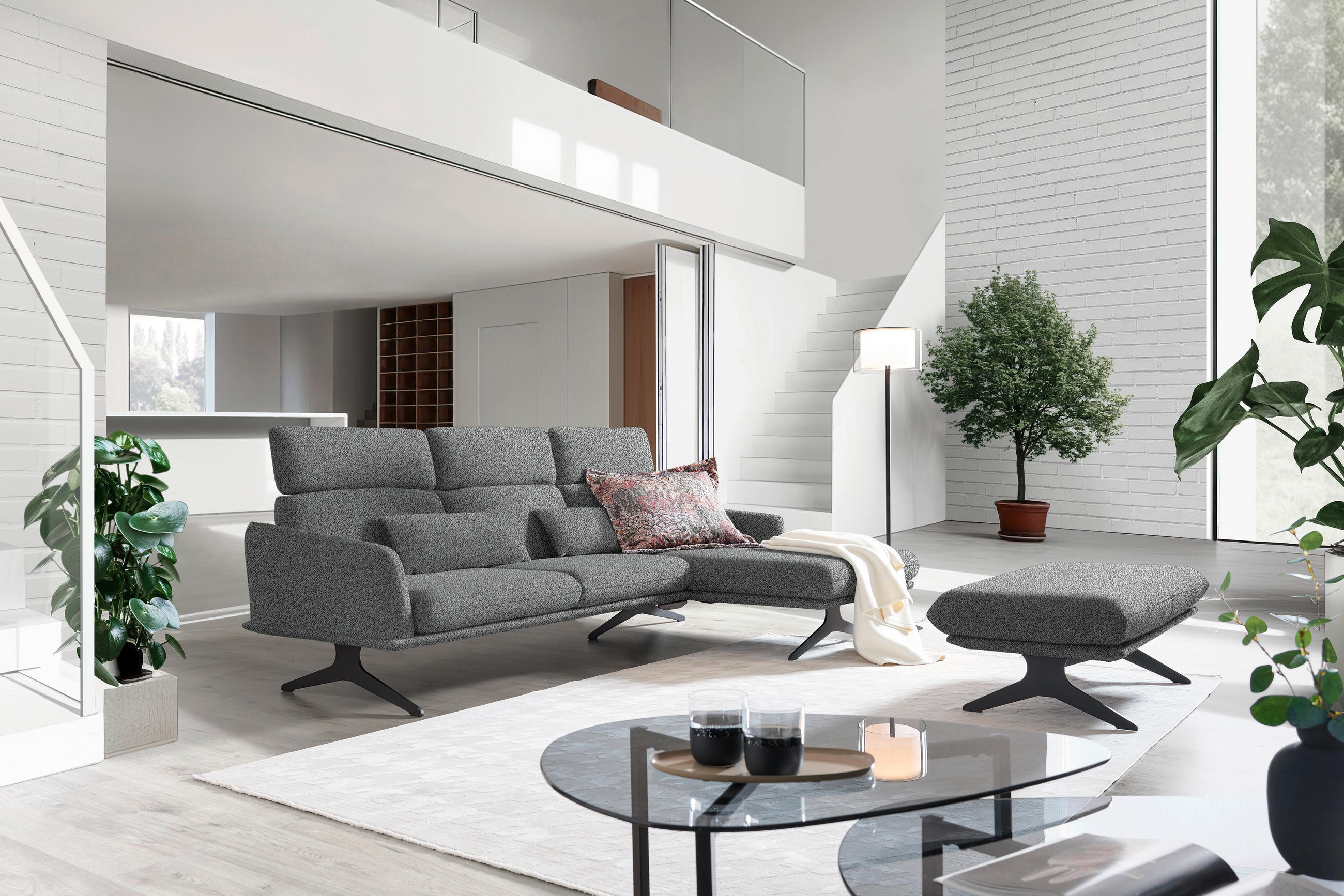 ECKSOFA in Flachgewebe Grau  - Schwarz/Grau, Design, Textil/Metall (259/152cm) - Dieter Knoll