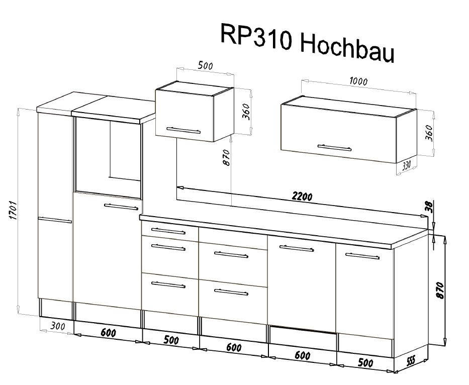 KÜCHENBLOCK 310 cm   in Weiss, Eichefarben  - Weiss/Edelstahlfarben, Basics, Holzwerkstoff/Metall (310cm) - Respekta