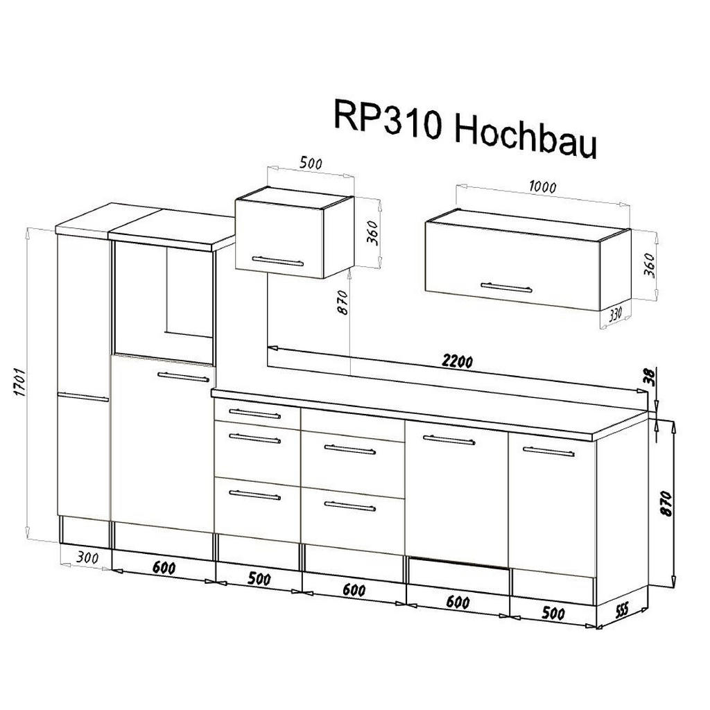 Thumbnail - Respekta Küchenblock Premium 2.0, Weiß, Metall, 1,5 Schubladen, nur wie online abgebildet bestellbar, 310 cm, Fsc, links...