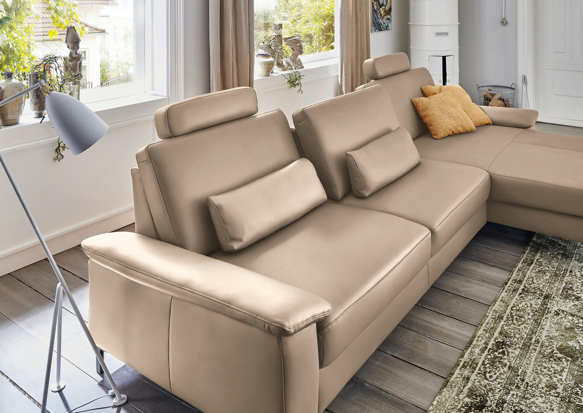ECKSOFA in Echtleder Hellbraun  - Hellbraun/Schwarz, Design, Leder/Metall (334/176cm) - Dieter Knoll
