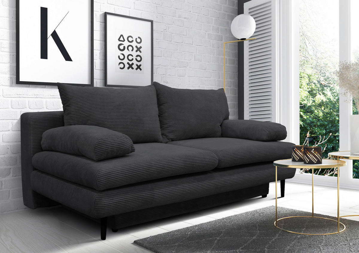 SCHLAFSOFA Cord Dunkelgrau  - Dunkelgrau/Schwarz, Design, Holz/Textil (202/85/99cm) - P & B