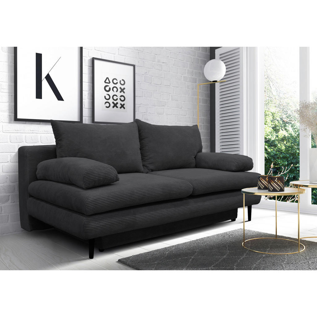 Thumbnail - P & B Schlafsofa, Dunkelgrau, Textil, 2-Sitzer, Füllung: Schaumstoff, 202x85x99 cm, Wohnzimmer, Sofas & Couches, Schlafs...