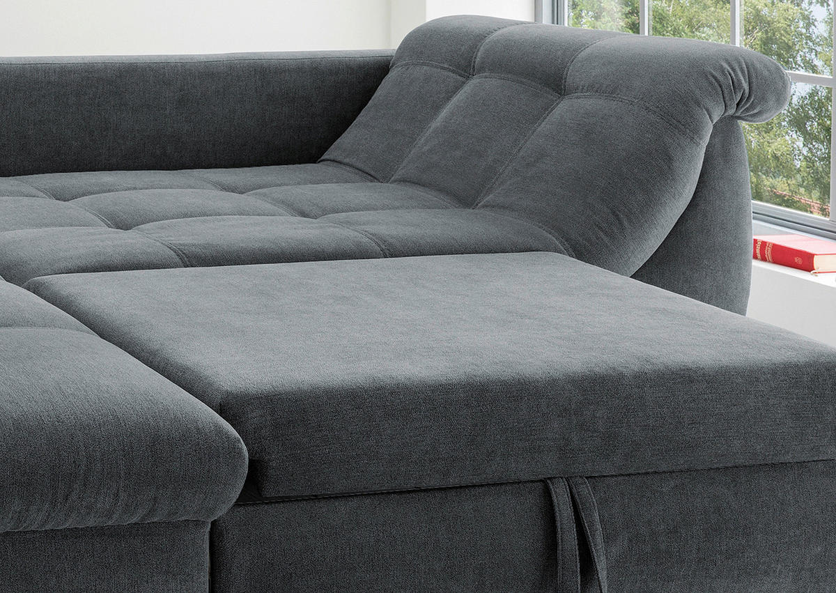 HÖRNBÄDDSOFFA i textil antracit  - kromfärg/blå, Modern, metall/textil (190/250cm) - Livetastic