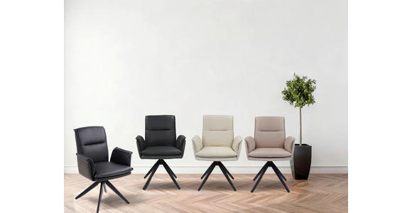 ARMLEHNSTUHL  Sitzfläche 360° drehbar Mikrofaser Echtleder, Kombination Echtleder/Stoff  - Anthrazit/Schwarz, Design, Leder/Textil (60,5/87/66cm) - Novel