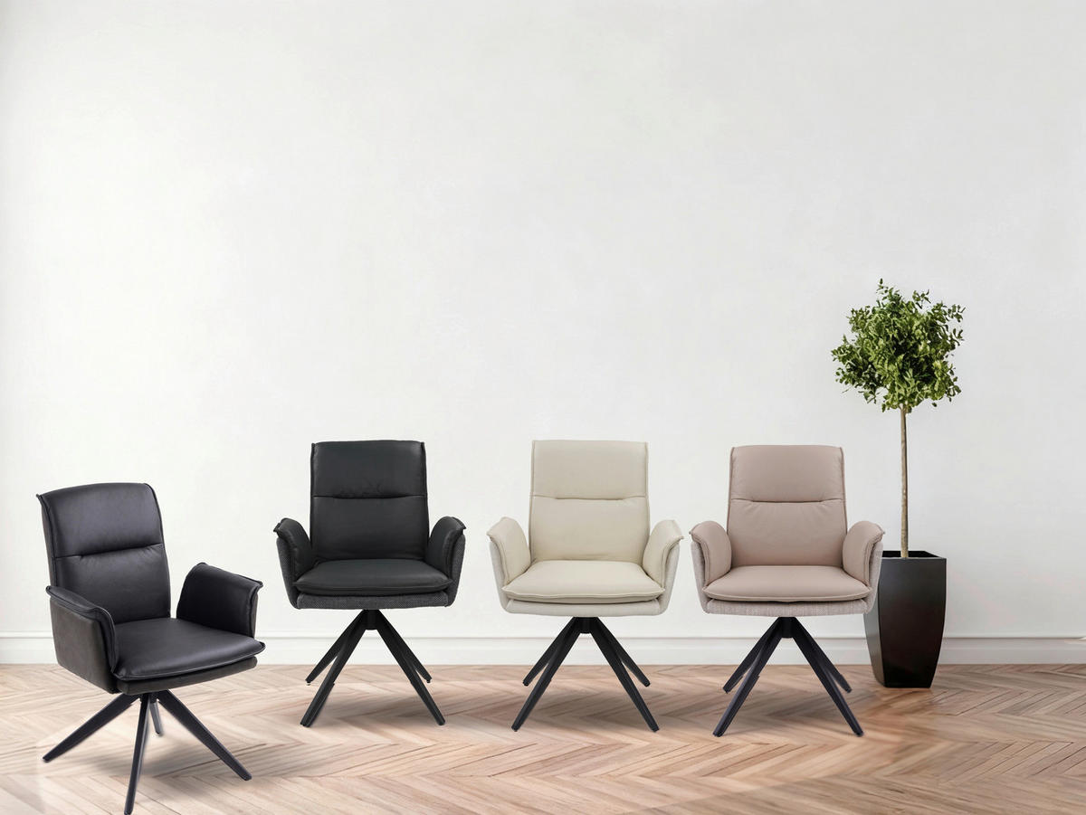 STOL MED ARMSTÖD järn mikrofiber äkta läder, kombination läder/tyg pigmenterad  - svart/antracit, Design, metall/läder (60,5/87/66cm) - Novel