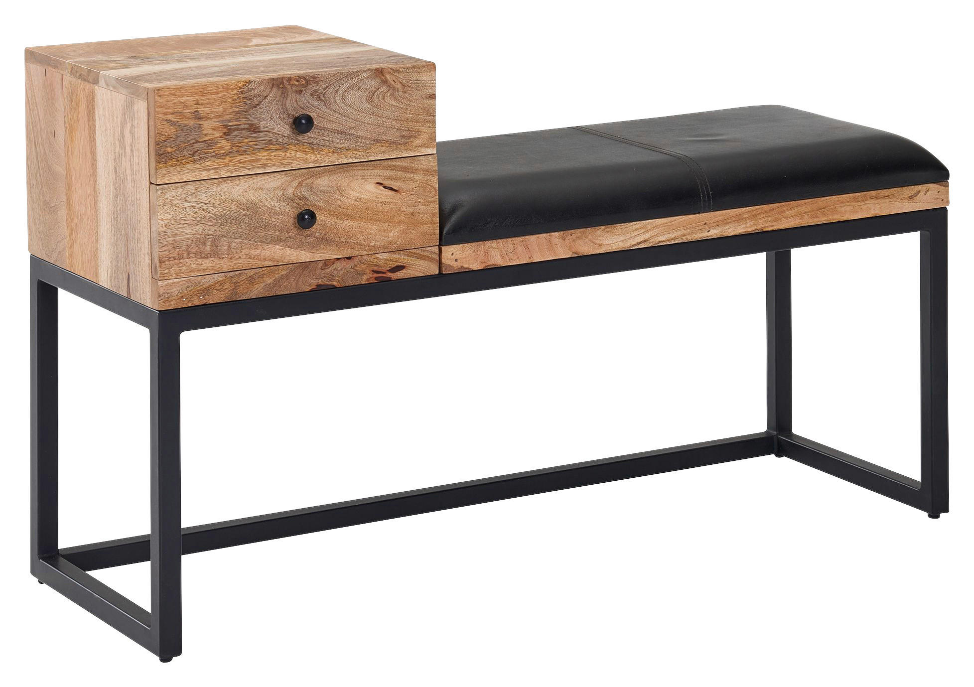 TABURE-KLUPA drvo, koža  crna        - crna, Moderno, koža/drvo (100/60/35cm) - MID.YOU