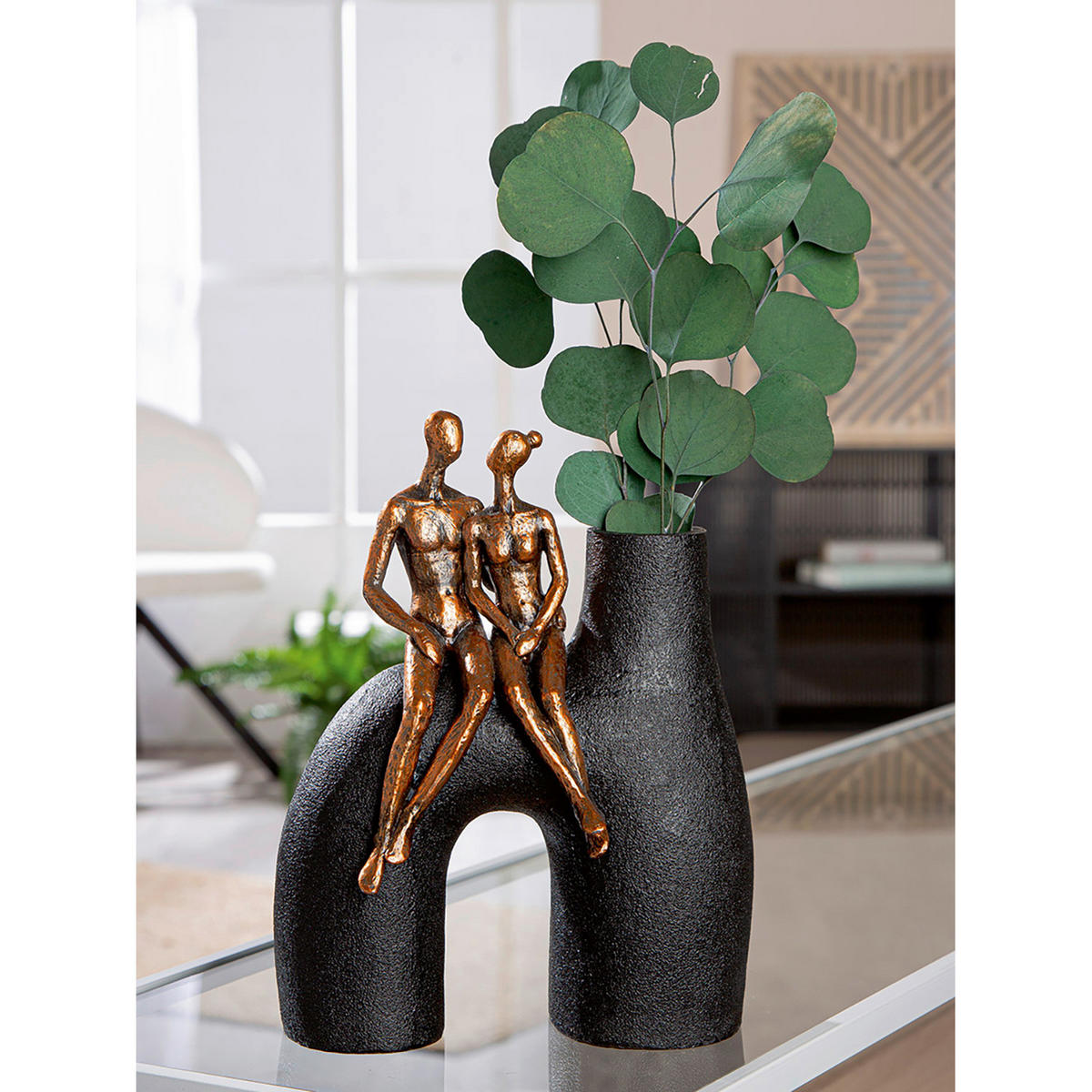 DEKOVASE  - Schwarz/Bronzefarben, LIFESTYLE, Kunststoff (20/25,5/11,5cm)