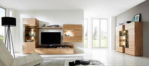 WOHNWAND Venturo  in Eichefarben  324,0/196/55 cm  - Edelstahlfarben/Eichefarben, KONVENTIONELL, Glas/Holz (324,0/196/55cm) - Valnatura