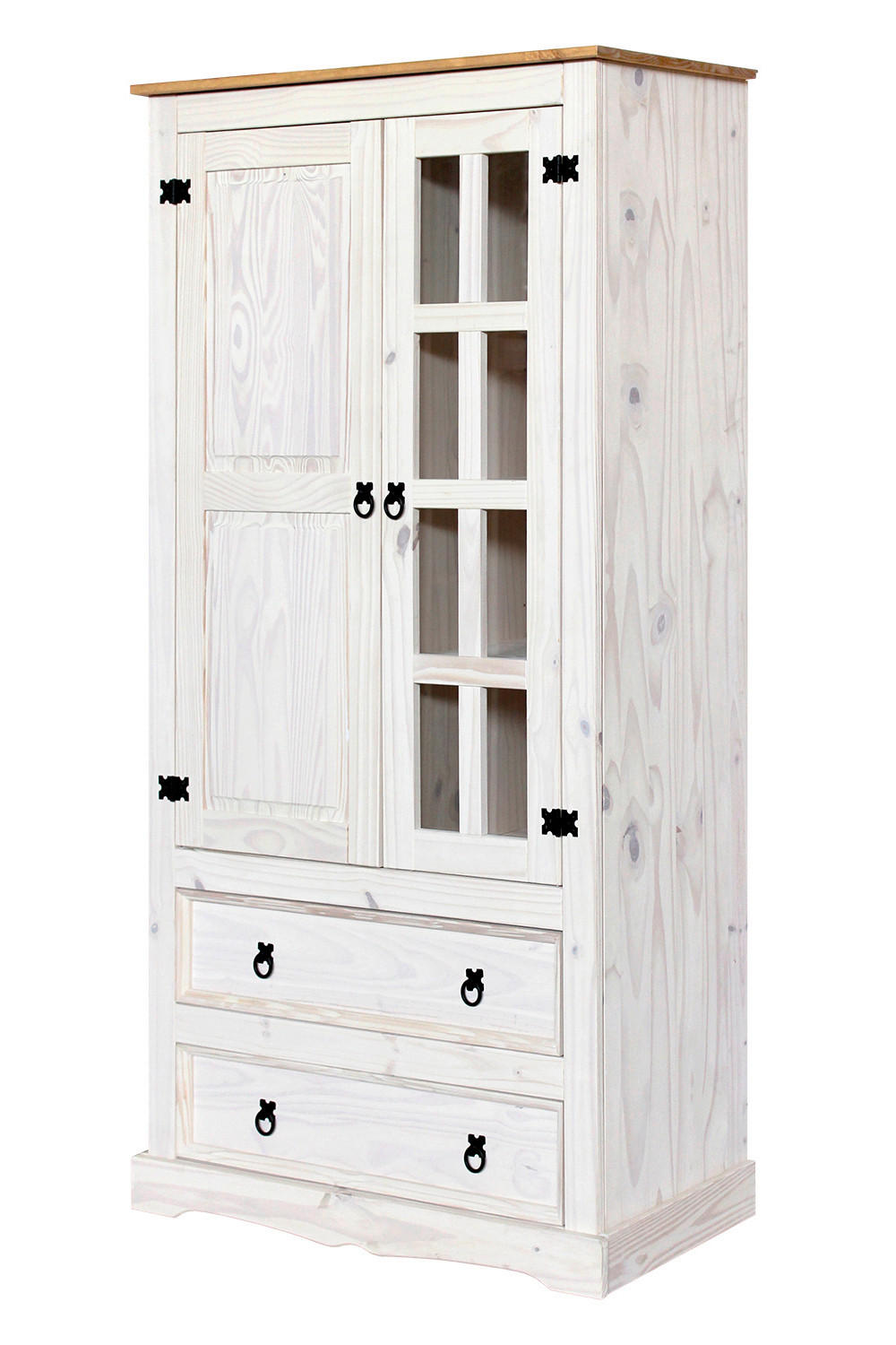 VITRINE  in massiv Kiefer Weiß  - Klar/Schwarz, Natur, Glas/Holz (100/190/41cm) - Livetastic