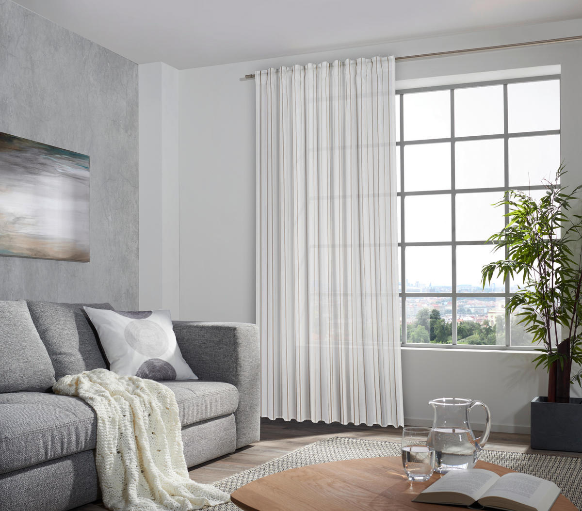 FERTIGVORHANG  halbtransparent   140/255 cm  - Braun/Weiß, Design, Textil (140/255cm) - Bio:Vio