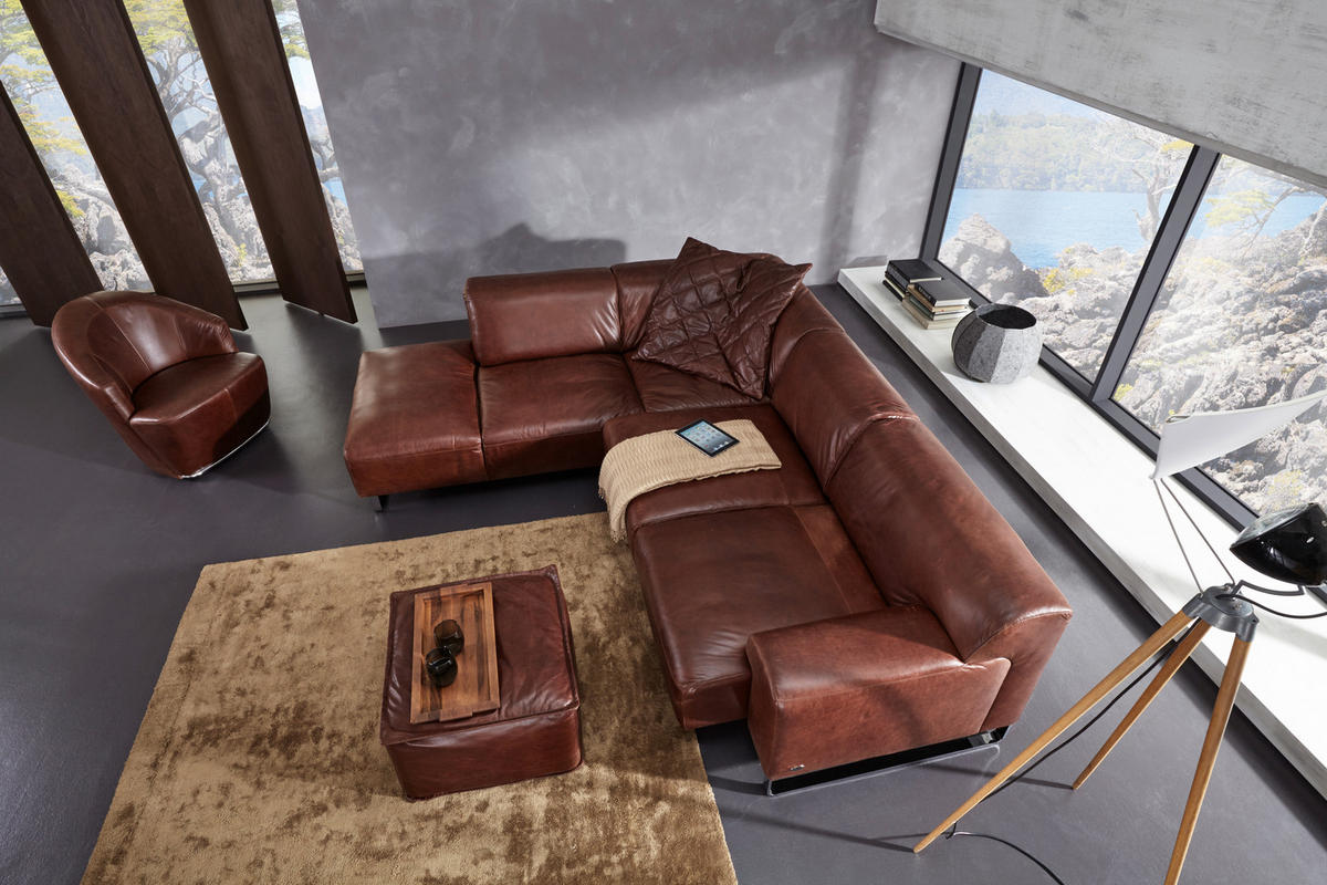 ECKSOFA Braun Echtleder  - Chromfarben/Braun, Design, Leder/Metall (245/271cm) - Chilliano