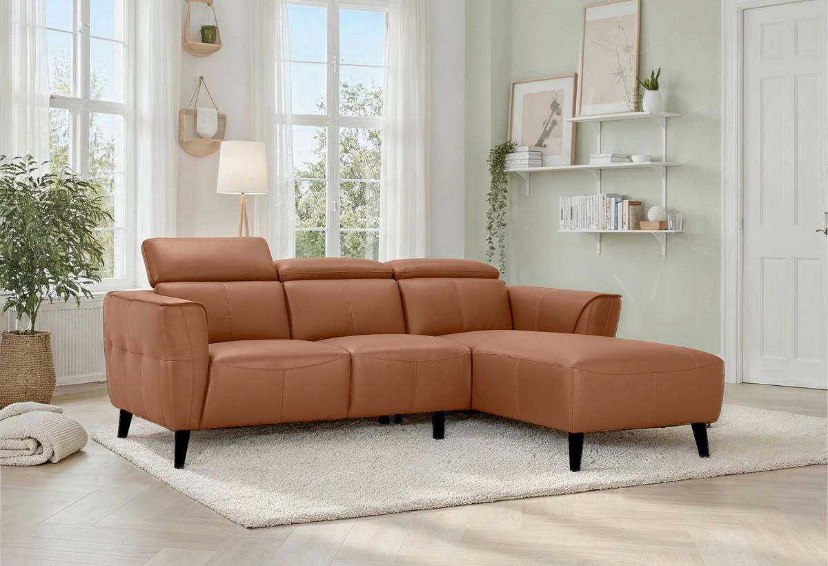 ECKSOFA Cognac Echtleder  - Cognac/Braun, KONVENTIONELL, Leder (223/173cm) - MID.YOU