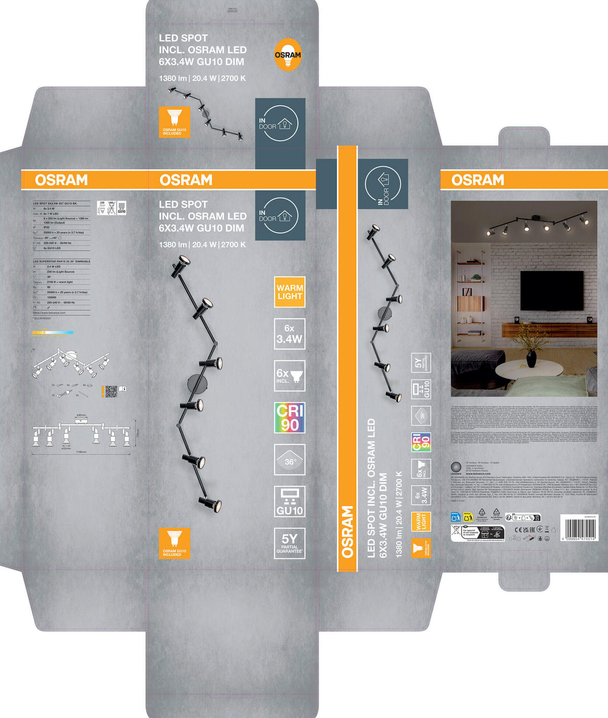 LED-STRAHLER 119,8/9/17,6 cm   - Schwarz, Basics, Metall (119,8/9/17,6cm) - Osram