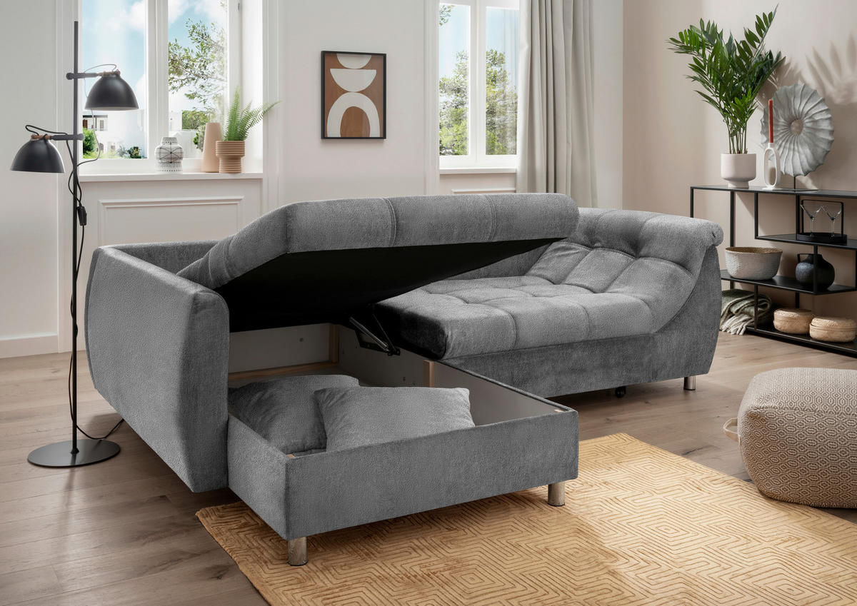ECKSCHLAFSOFA in Mikrofaser Anthrazit  - Chromfarben/Anthrazit, MODERN, Textil/Metall (190/250cm) - Livetastic