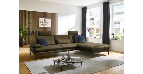 ECKSOFA in Echtleder Grün 308/195 cm - Schwarz/Grün, Design, Leder/Metall (308/195cm) - Dieter Knoll
