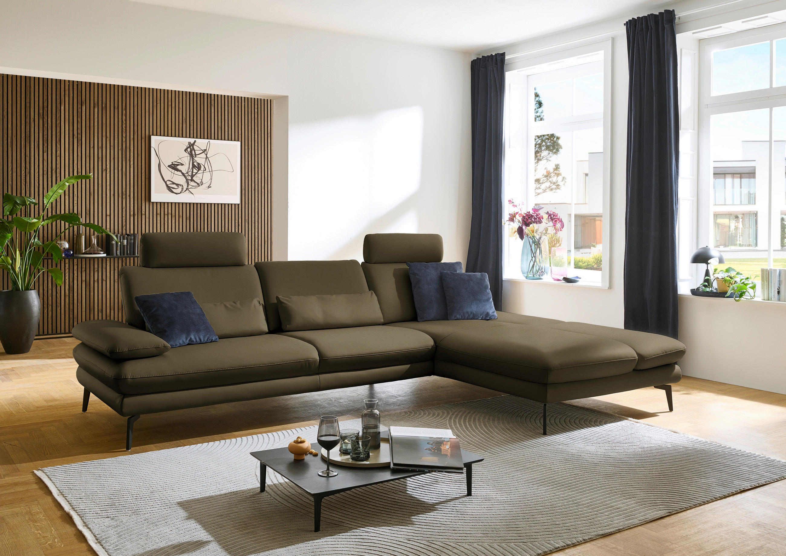ECKSOFA in Echtleder Grün  - Schwarz/Grün, Design, Leder/Metall (308/195cm) - Dieter Knoll