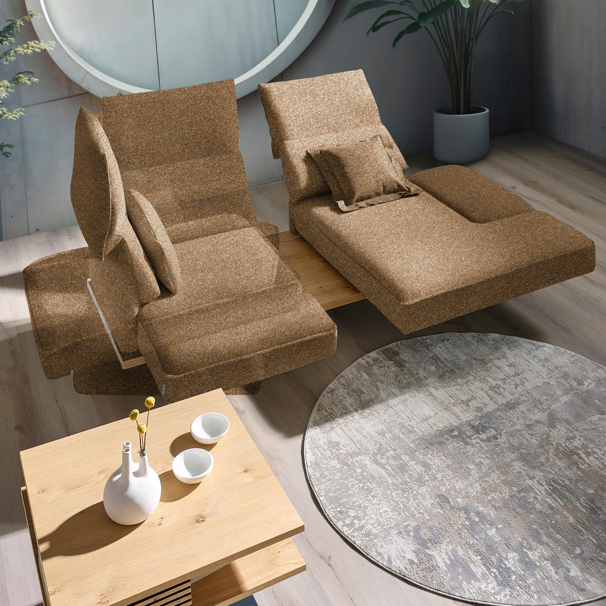 ECKSOFA Chenille Cognac  - Cognac/Schwarz, Design, Holz/Textil (240/132cm) - Koinor