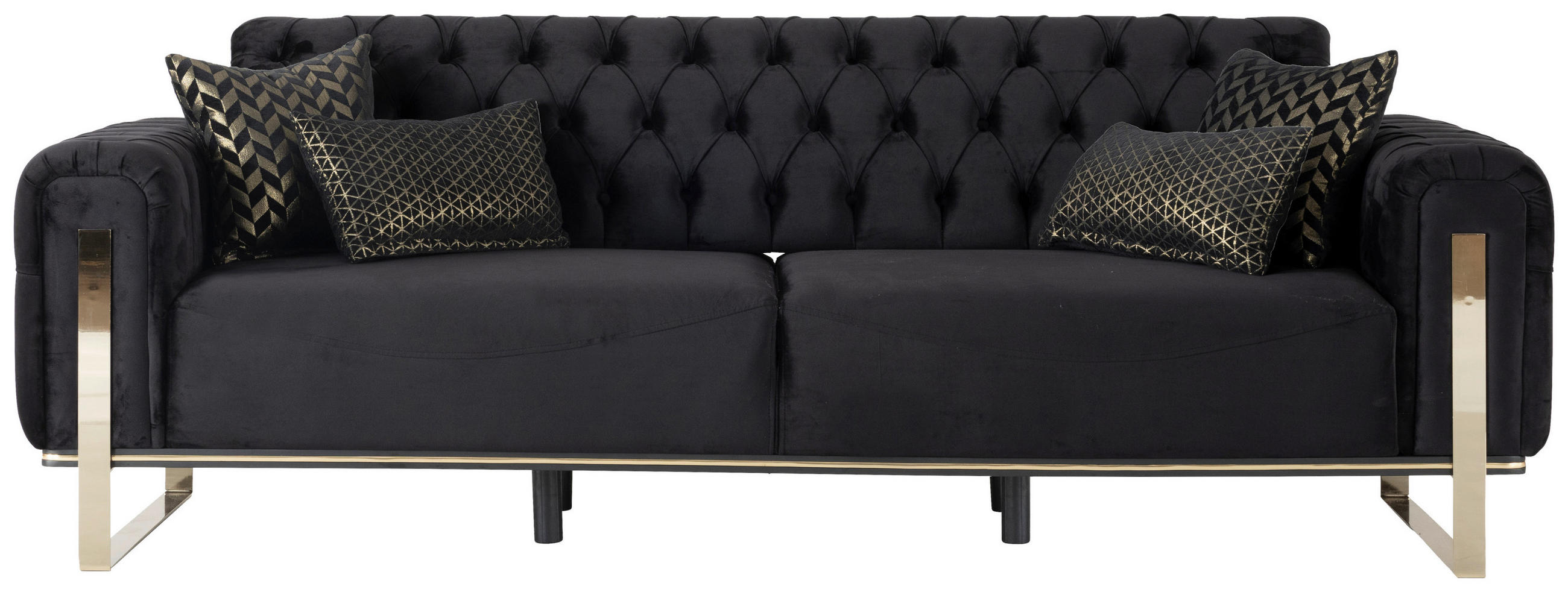 3-SITZER-SOFA Samt Schwarz  - Goldfarben/Schwarz, Design, Textil (236/93/83cm) - Livetastic
