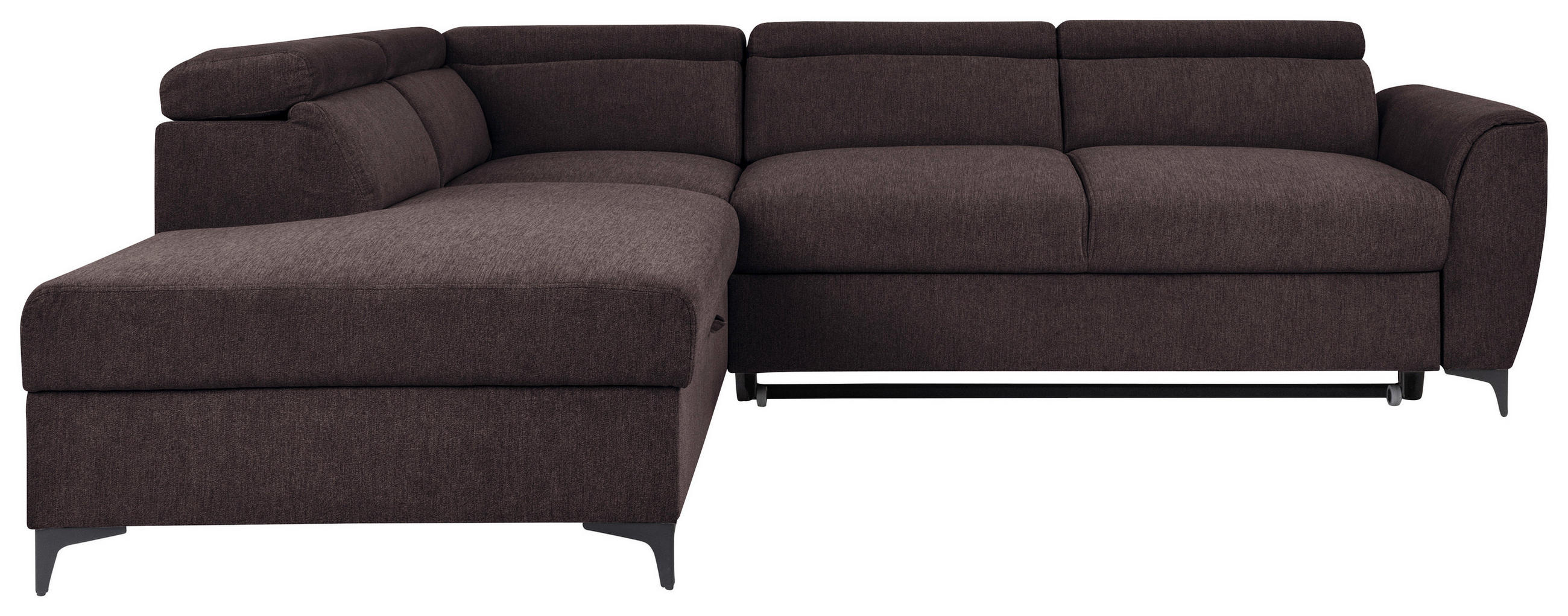 ECKSOFA  Velours Dunkelbraun  - Dunkelbraun/Schwarz, Konventionell, Textil/Metall (217/255cm) - MID.YOU