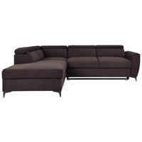 ECKSOFA Dunkelbraun Velours Bettkasten, Schlaffunktion, Rücken echt, Kopfteilverstellung, Liegefläche im Originalstoff  - Dunkelbraun/Schwarz, KONVENTIONELL, Textil/Metall (217/255cm) - Carryhome