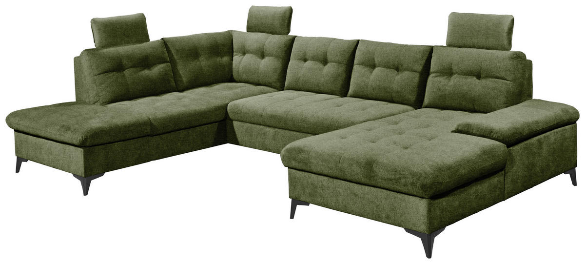 SJEDEĆA GARNITURA tekstil  maslinasto zelena   - maslinasto zelena/crna, Konvencionalno, tekstil/plastika (218/324/170cm) - MID.YOU