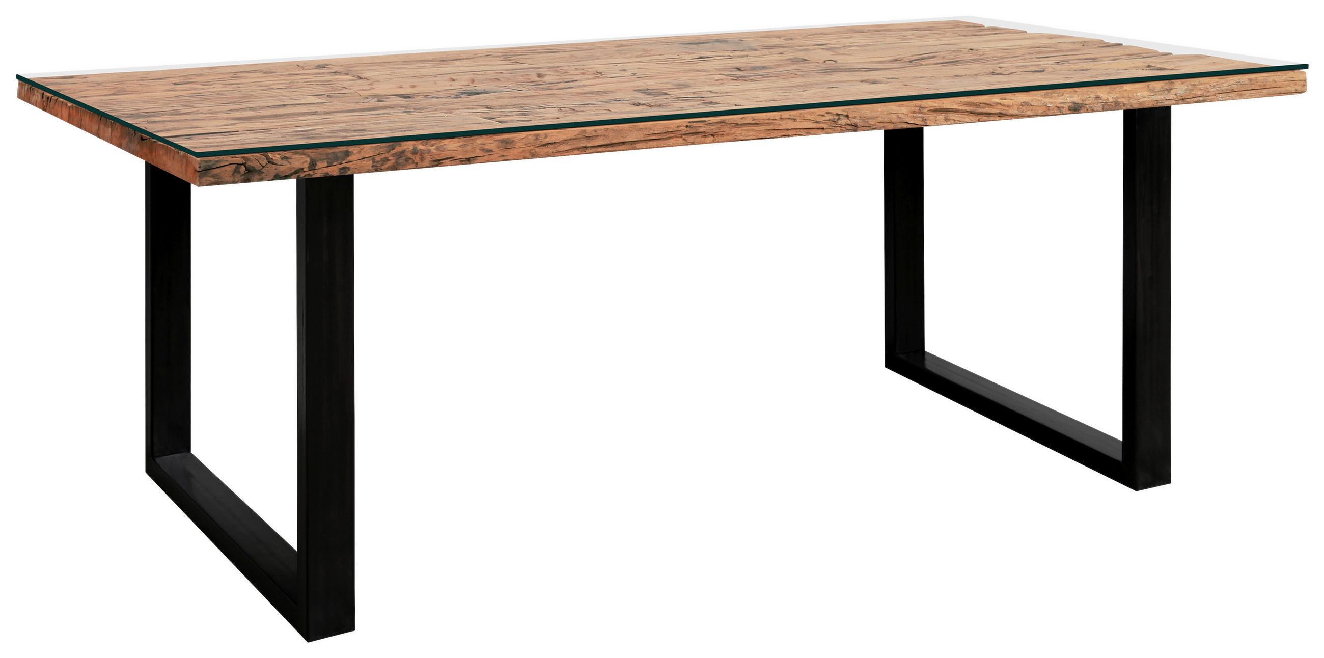 ESSTISCH in Holz, Metall, Glas 200/100/76 cm  - Schwarz/Braun, Design, Glas/Holz (200/100/76cm) - Ambia Home