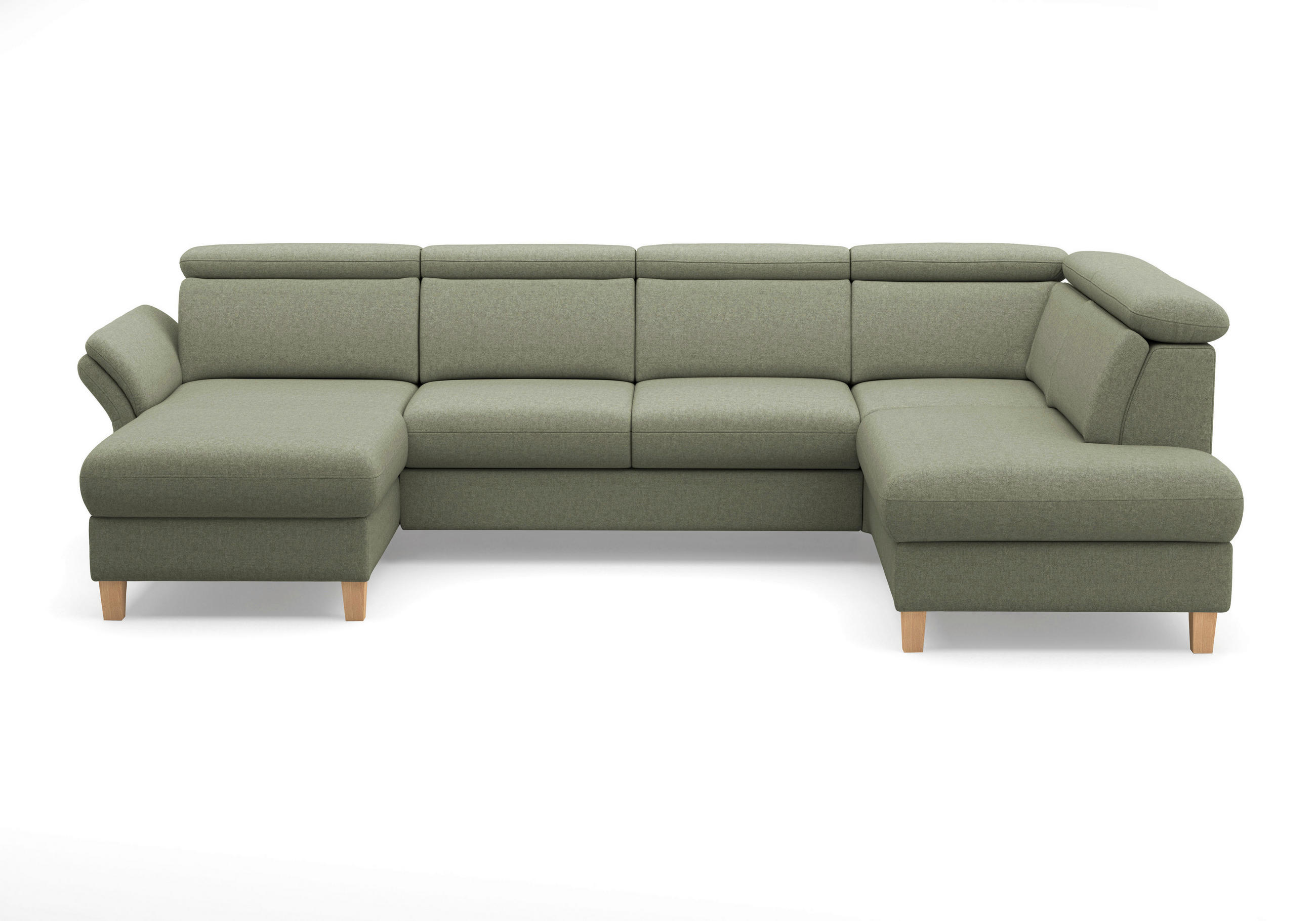 WOHNLANDSCHAFT GLENDALE E Olivgrün Flachgewebe  - Eichefarben/Olivgrün, KONVENTIONELL, Holz/Textil (166/321/193cm) - Sit & More