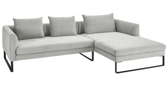 ECKSOFA  in Feincord Hellgrau  284/178 cm  - Hellgrau/Schwarz, KONVENTIONELL, Textil/Metall (284/178cm) - Hom`in