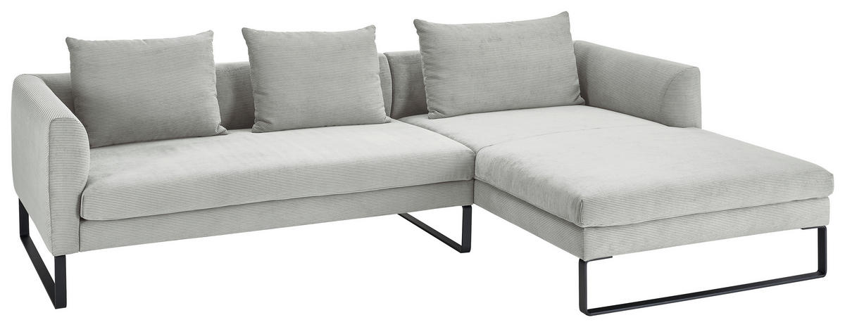 ECKSOFA in Feincord Hellgrau  284/178 cm  - Hellgrau/Schwarz, KONVENTIONELL, Textil/Metall (284/178cm) - Hom`in