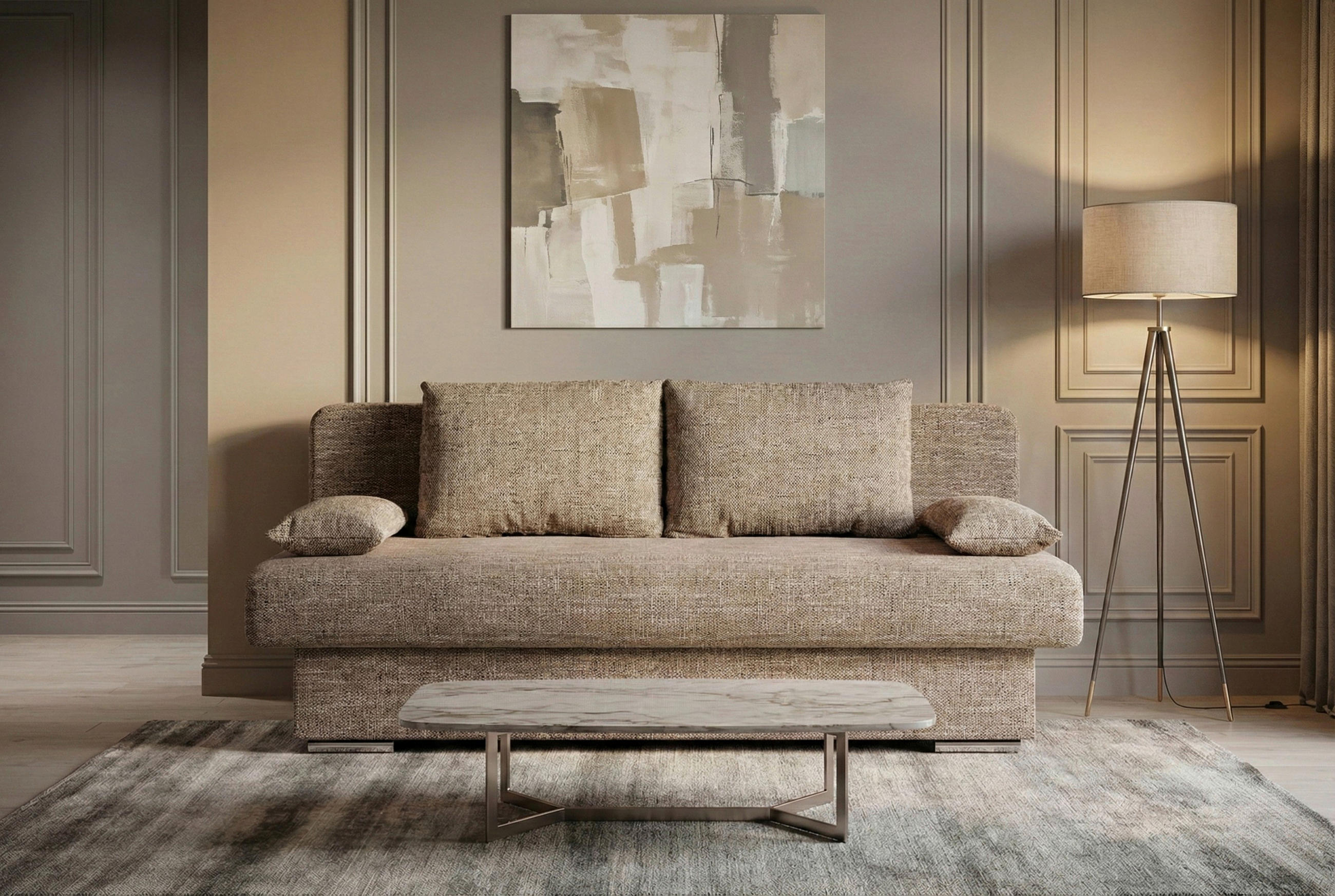 SCHLAFSOFA  in Webstoff Cappuccino  - Chromfarben/Schwarz, Design, Holzwerkstoff/Kunststoff (193/85/86cm) - P & B