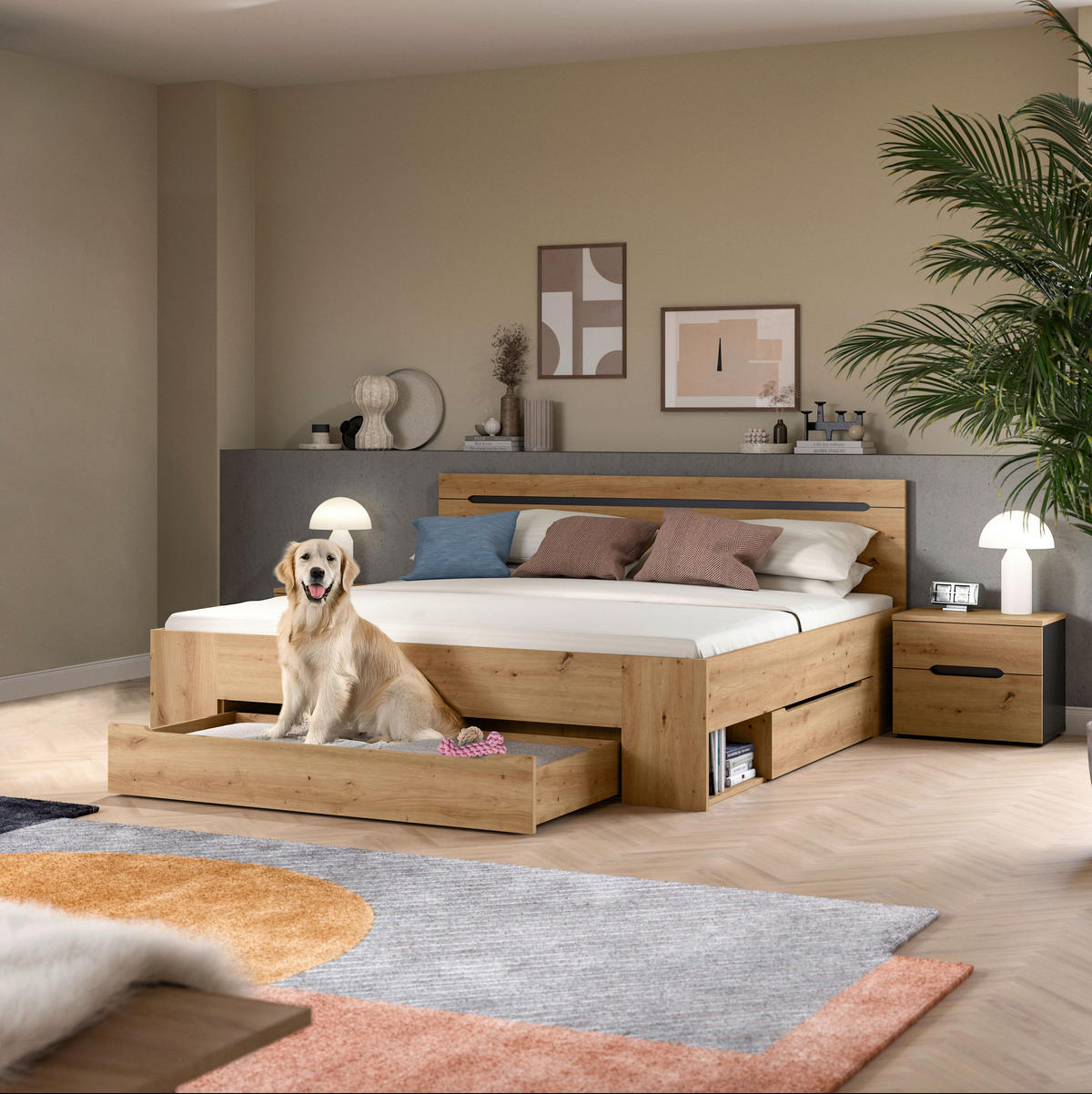 SCHLAFZIMMER Grau, Eiche Artisan  - Eiche Artisan/Grau, MODERN, Holzwerkstoff (284/87/205cm) - MID.YOU