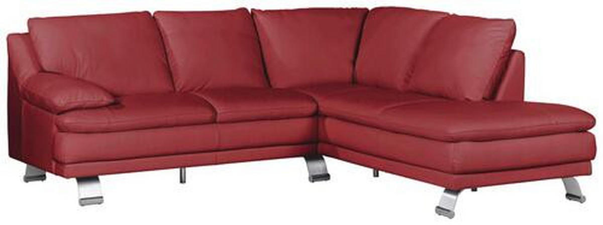 ECKSOFA Rot Kombination Echtleder/Lederlook  - Silberfarben/Rot, KONVENTIONELL, Leder/Metall (246/220cm) - Livetastic