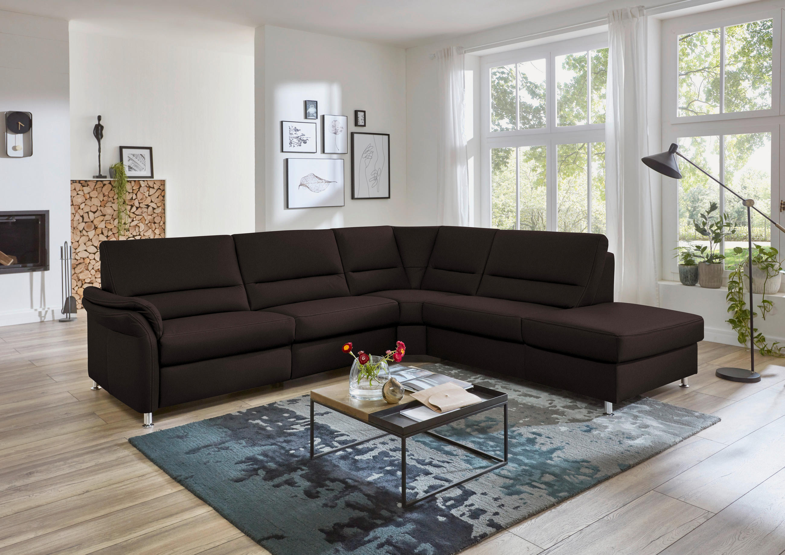 ECKSOFA in Echtleder Dunkelbraun  - Dunkelbraun/Beige, Design, Leder/Metall (288/249cm) - Beldomo Premium