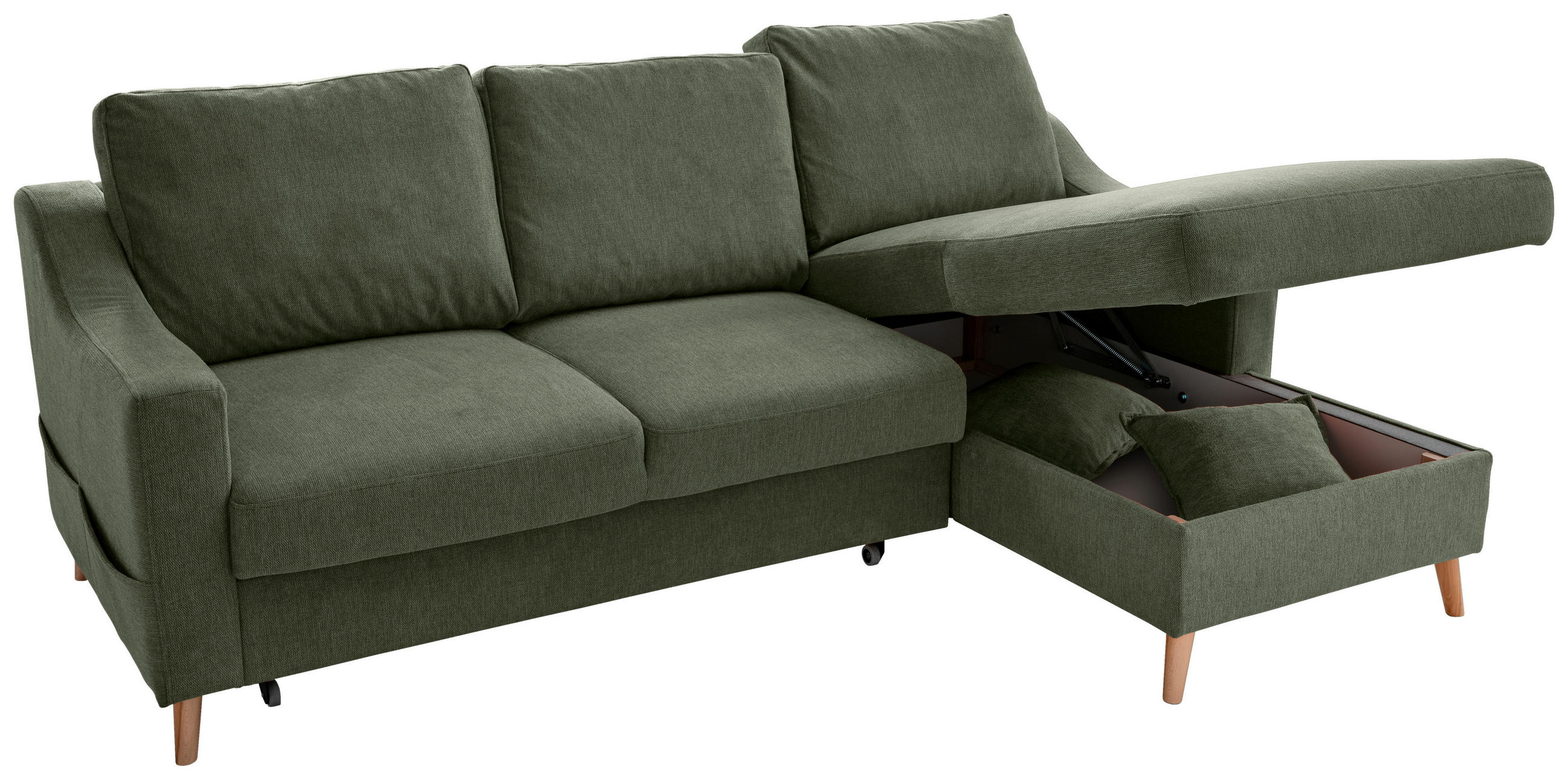 ECKSOFA Valentina Dunkelgrün Chenille  - Dunkelgrün/Naturfarben, MODERN, Holz/Textil (228/150cm) - Livetastic
