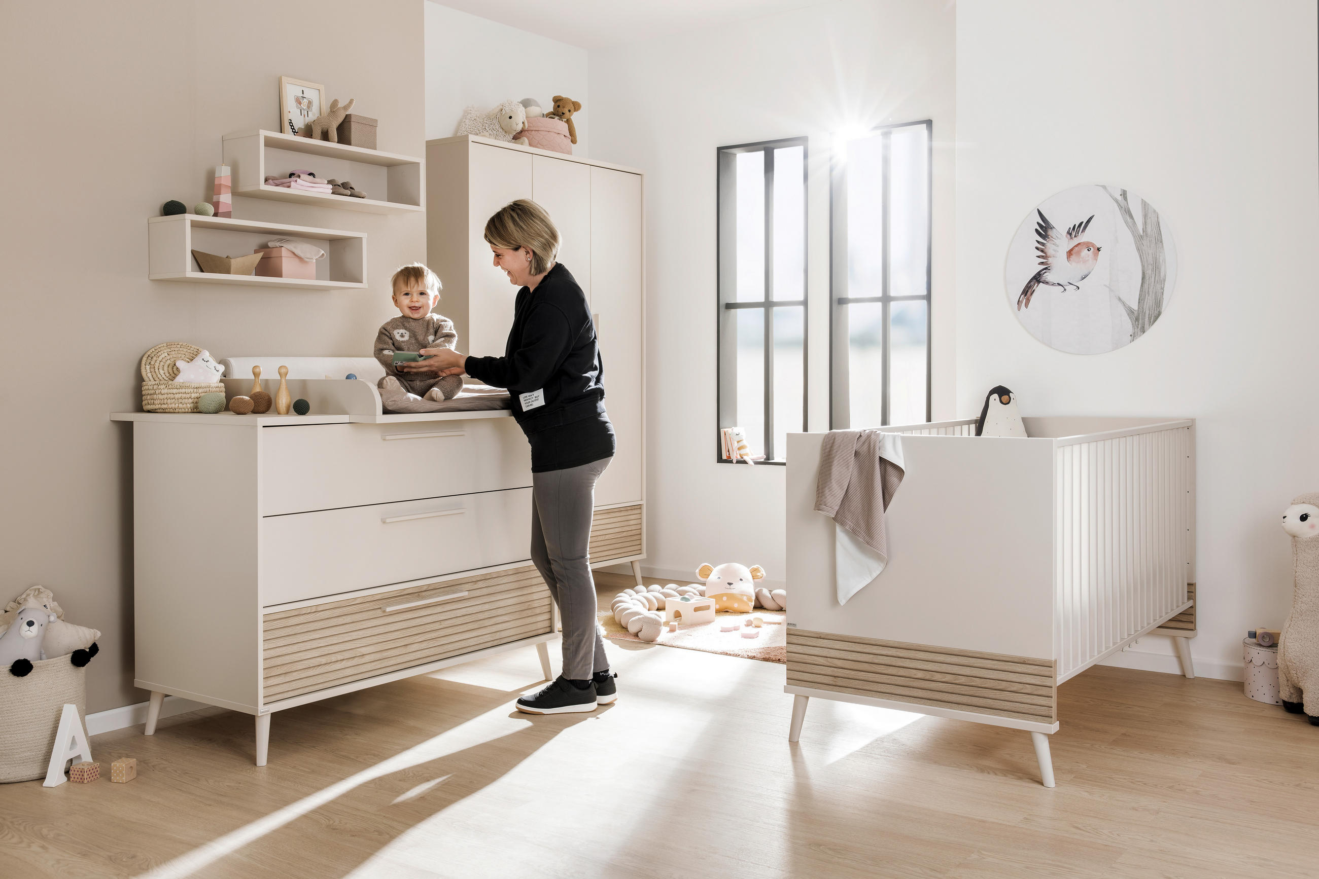 BABYKLEIDERSCHRANK Eefje Beige, Eichefarben  - Eichefarben/Beige, Basics, Holzwerkstoff (123,5/203,5/57,1cm) - Paidi