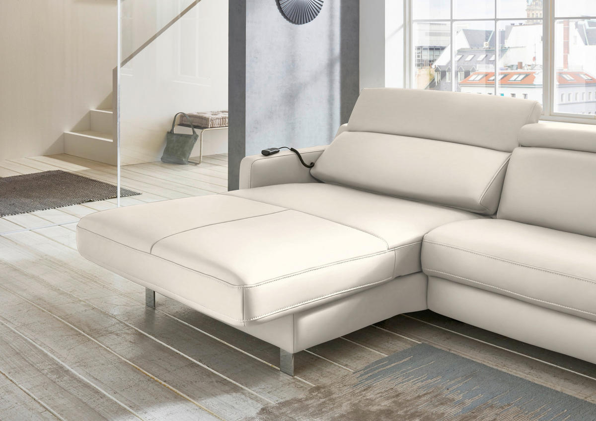 ECKSOFA in Echtleder Beige  - Chromfarben/Beige, Design, Leder/Metall (176/291cm) - Valdera