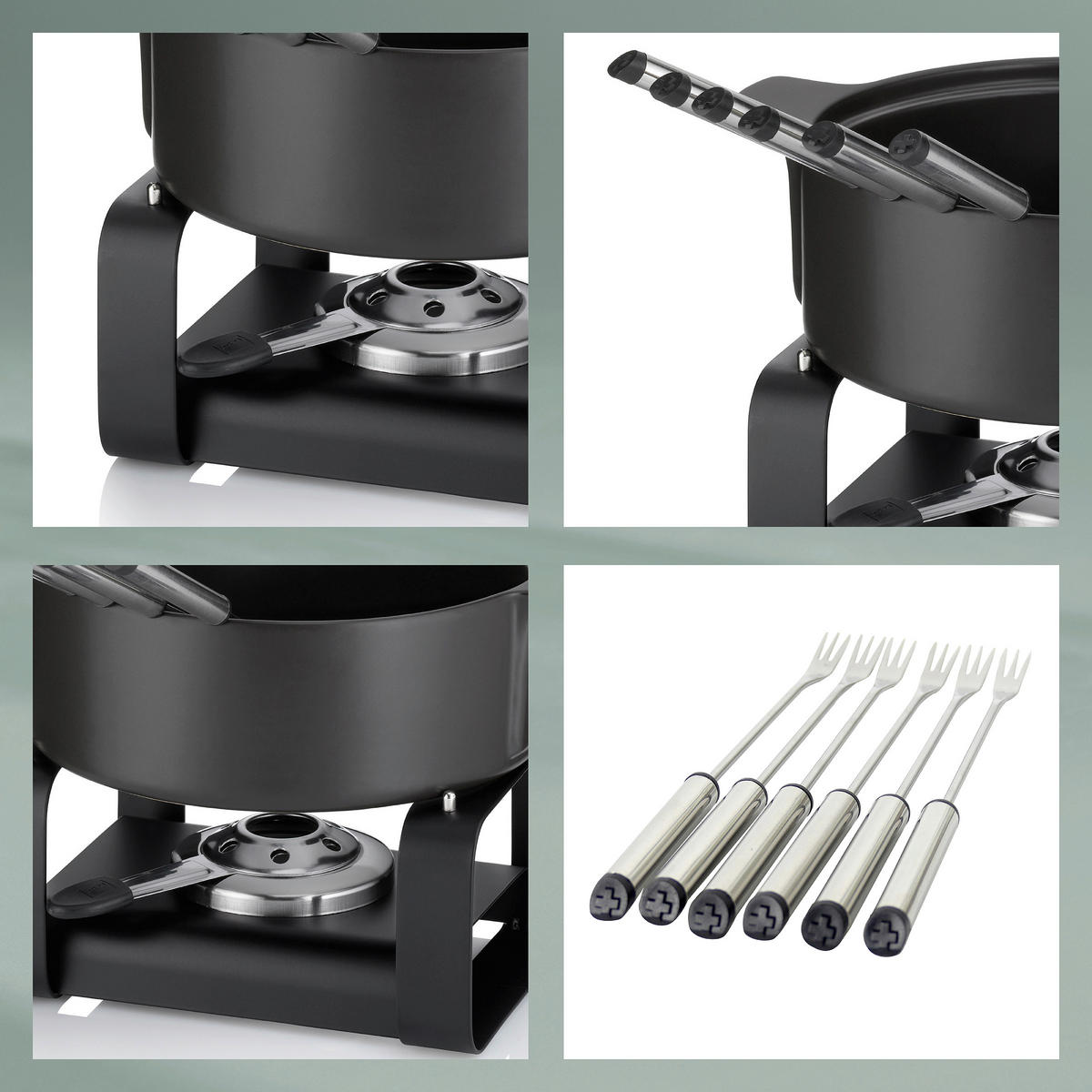 FONDUESET  - Schwarz, KONVENTIONELL, Keramik (29/22.5/19cm) - Kela