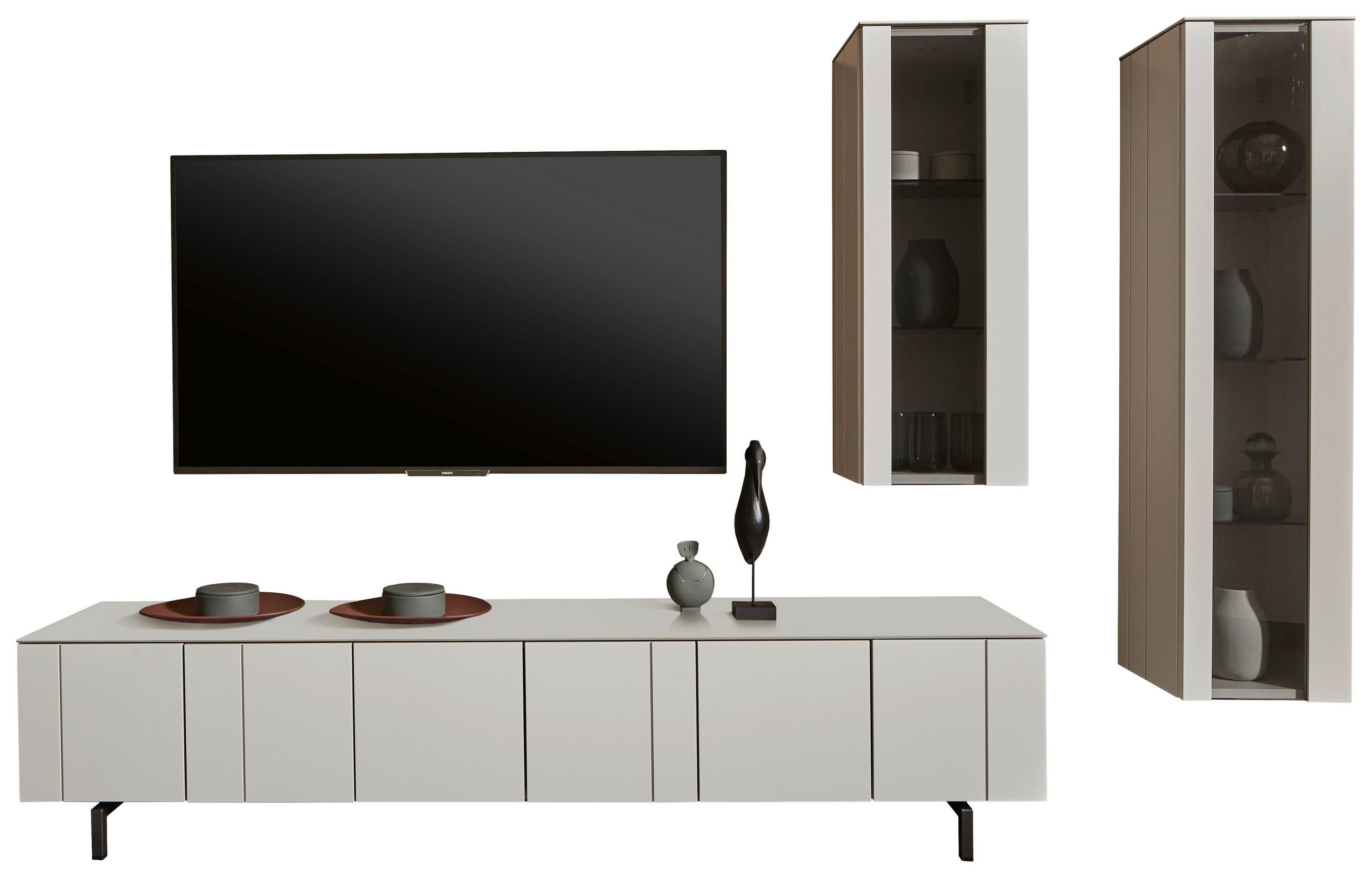 WOHNWAND  Perlmutt 256/185/45 cm  - Perlmutt/Schwarz, Design, Glas/Holzwerkstoff (256/185/45cm) - Johann Jakob