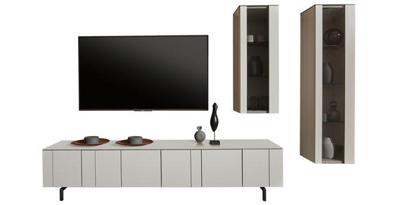 WOHNWAND  in Perlmutt  256/185/45 cm  - Perlmutt/Schwarz, Design, Glas/Holzwerkstoff (256/185/45cm) - Johann Jakob