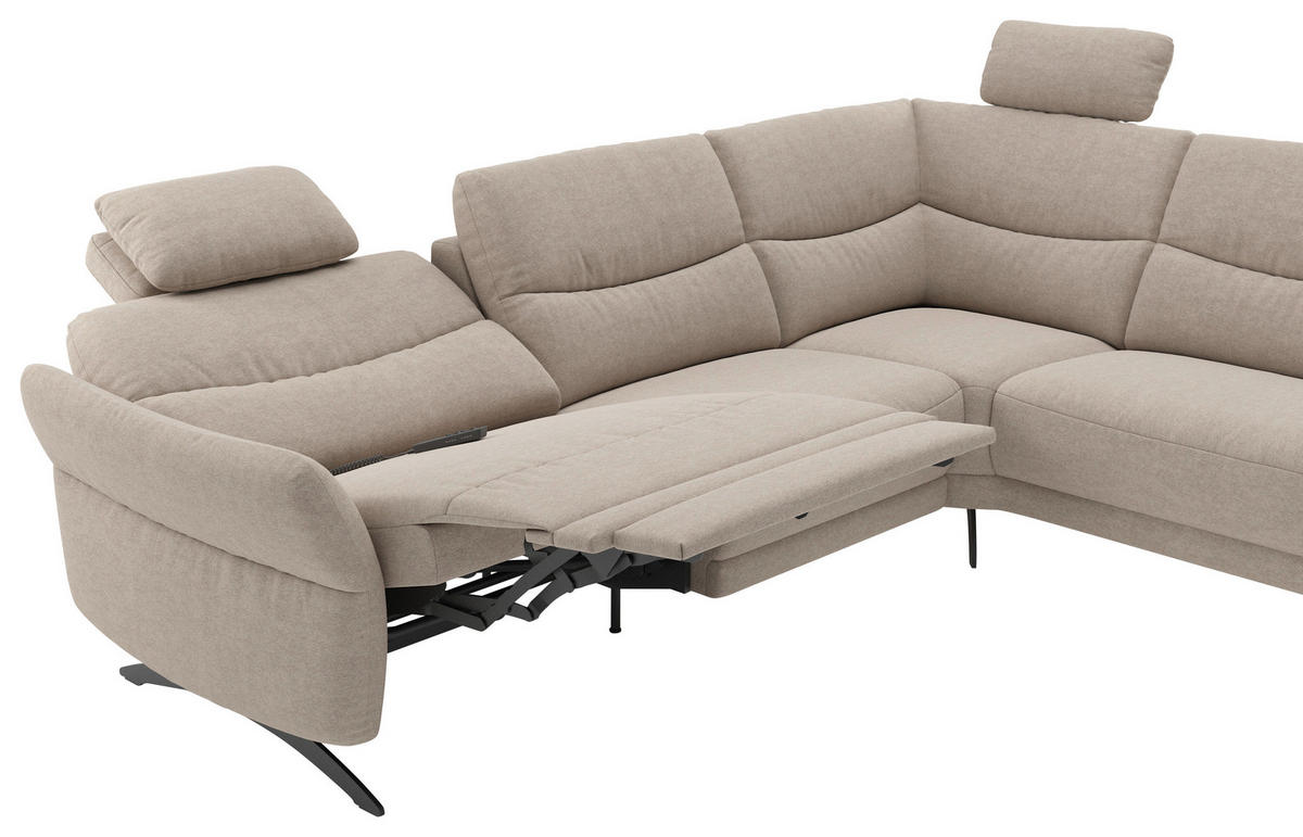 ECKSOFA Sandfarben Webstoff  - Sandfarben/Schwarz, KONVENTIONELL, Textil/Metall (263/201cm) - Pure Home Comfort