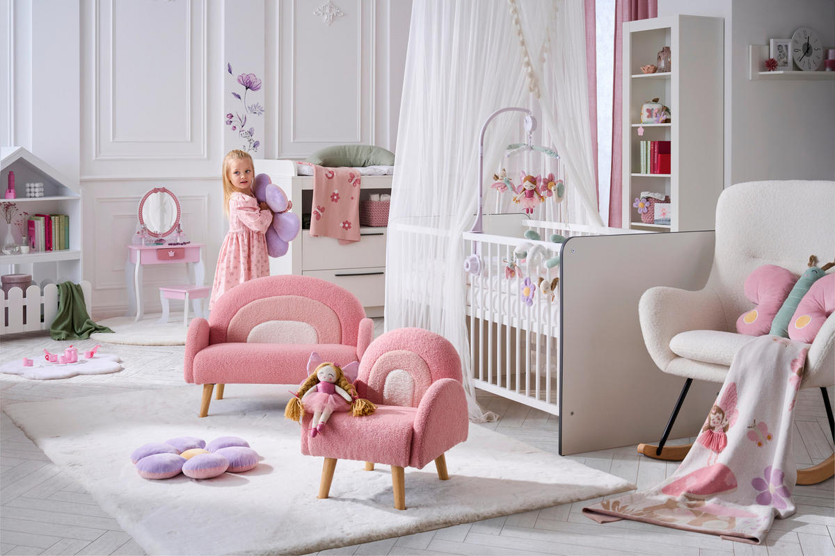 DJEČJA KLUPA  Samy  - pink/bijela, Trend, drvo/tekstil (79/56/48cm) - Jimmylee