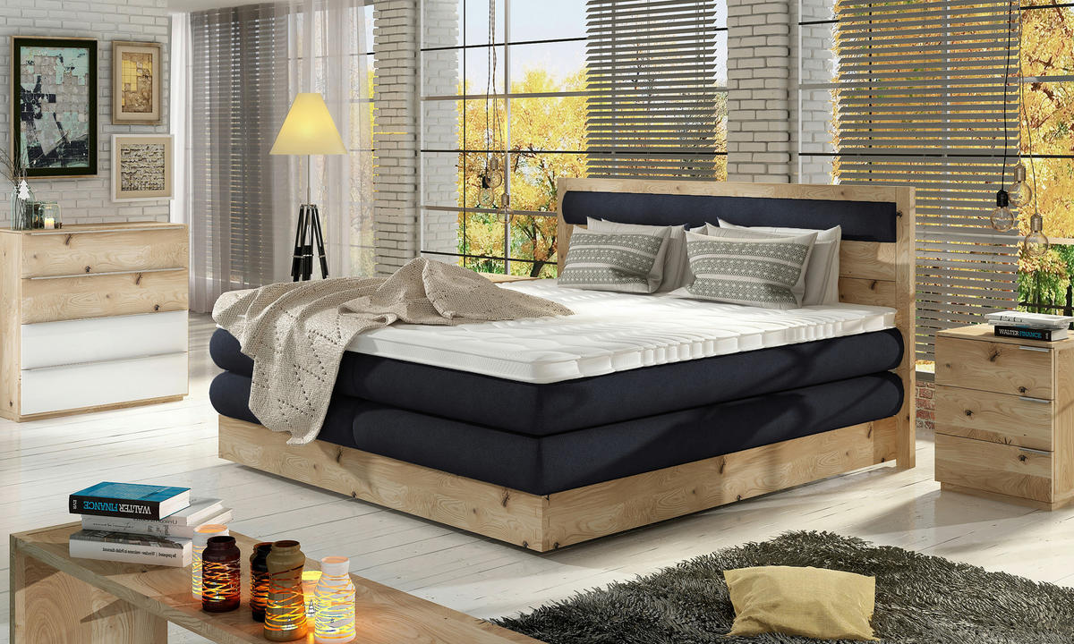 BOXSPRINGBETT 180/200 cm  in Schwarz, Eichefarben  - Eichefarben/Schwarz, KONVENTIONELL, Holz/Holzwerkstoff (180/200cm) - Valnatura